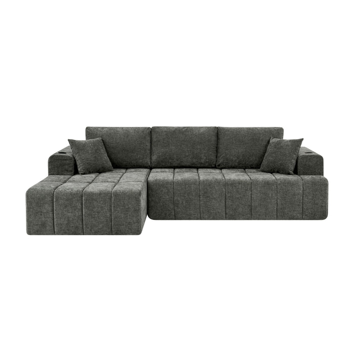 L - Shaped Sectional Sofa With Cup Holders & Side Pockets
