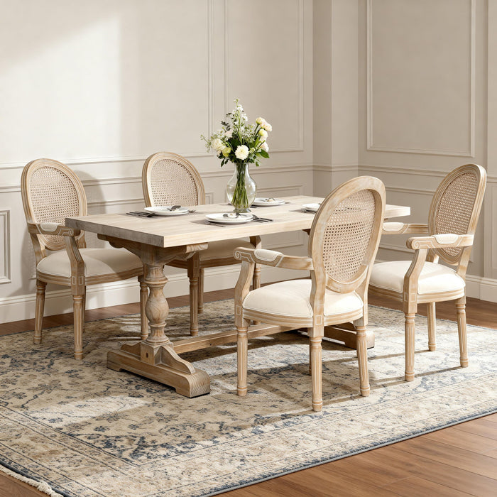 French Vintage Upholstered Fabric Dining Armchair (Set of 2) - Beige