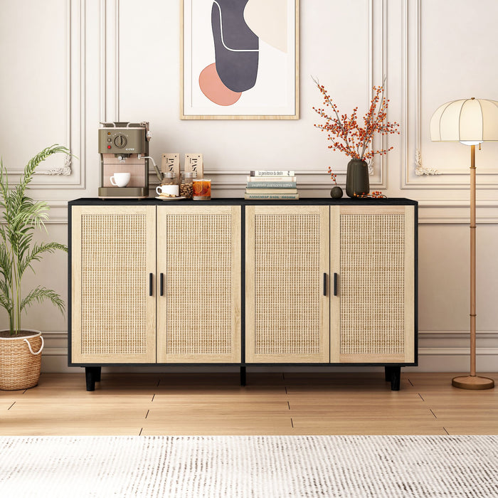 Elegant And Functional 4 Door Rattan Decorative Storage Cabinet