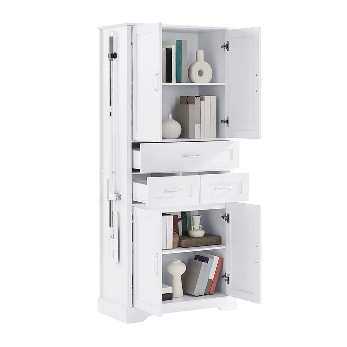 Tall Bathroom Storage Cabinet With 4 Doors 3 Drawers Adjustable Shelves - White