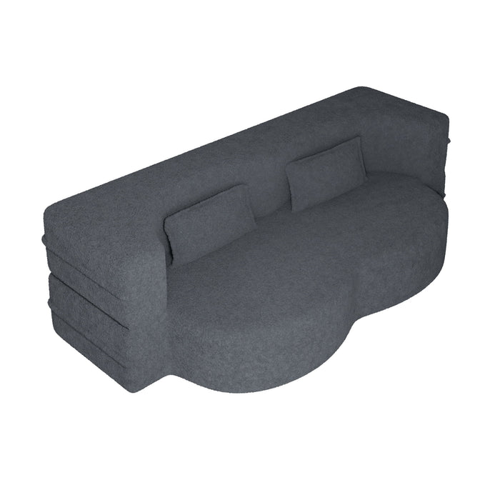 Modern Floor Sofa, With 2 Pillows, Convertible Teddy Fabric Foam Filled Bed
