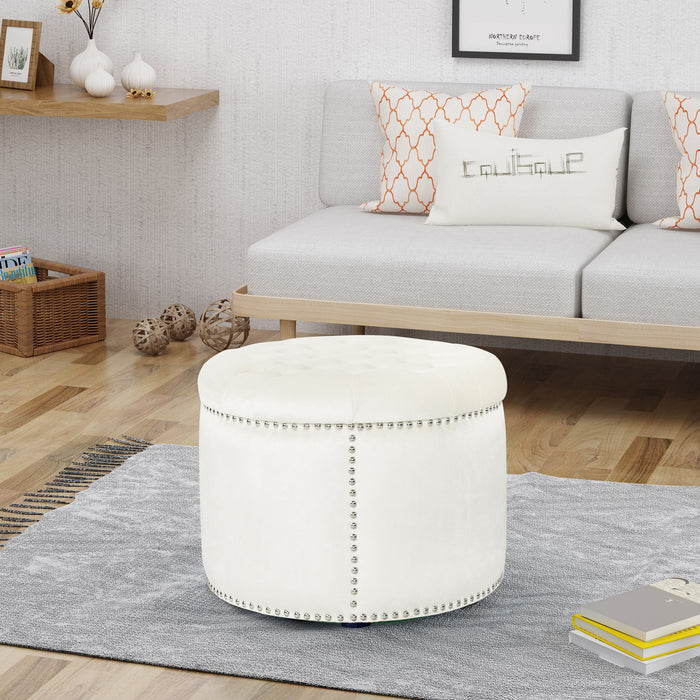 Elegant Round Ottoman Footstool With Studded Rim