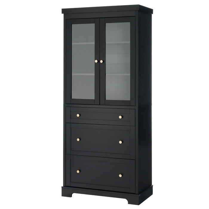 Freestanding Tall Bathroom Cabinet With Adjustable Shelves, Drawers, Soft Close Glass Doors