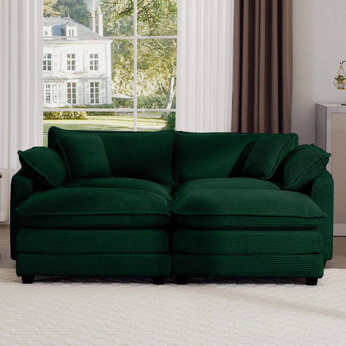 Modern Modular Cushion Sofa With Ottoman, Low Back, Deep Seating Sofa Set