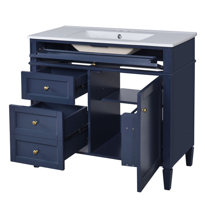 Bathroom Vanity With Top Sink, Modern Bathroom Storage Cabinet, 2 Drawers And A Tip-Out Drawer, Single Sink Bathroom Vanity - Blue