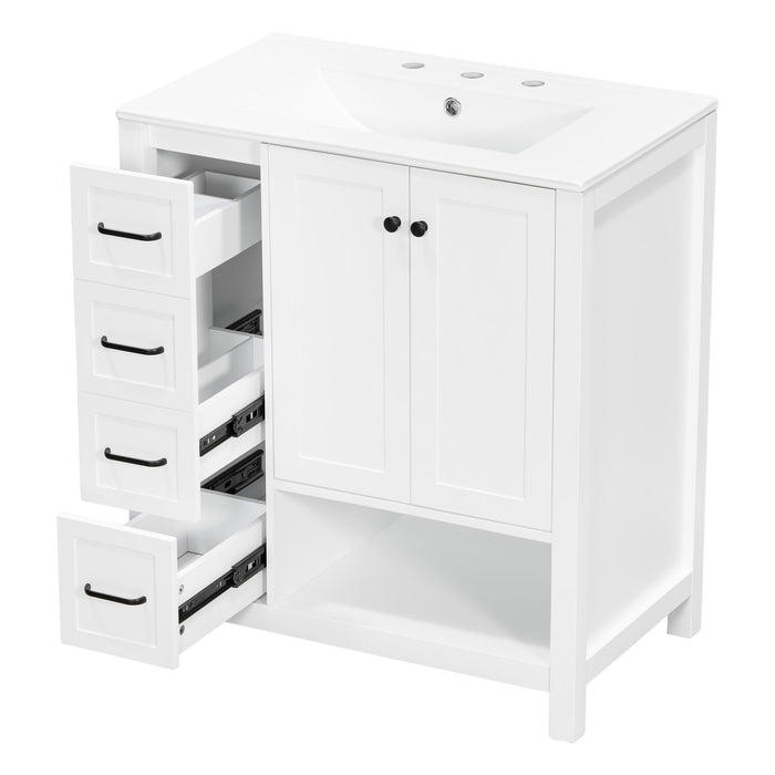 Bathroom Vanity With Sink Top, Bathroom Vanity Cabinet With 2 Doors And 2 Drawers, Open Shelf