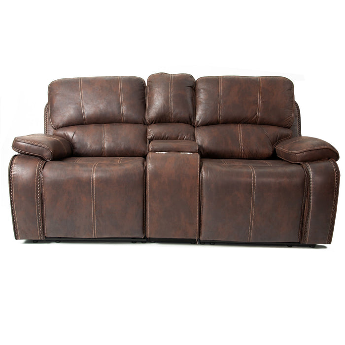 Power Reclining Loveseat With USB Port Leather Upholstered, Built In Cup Holder - Chocolate