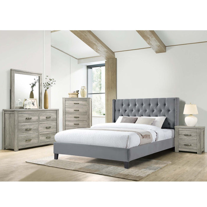 Modern Diamond Tufted Headboard Bed With Nailhead Trim
