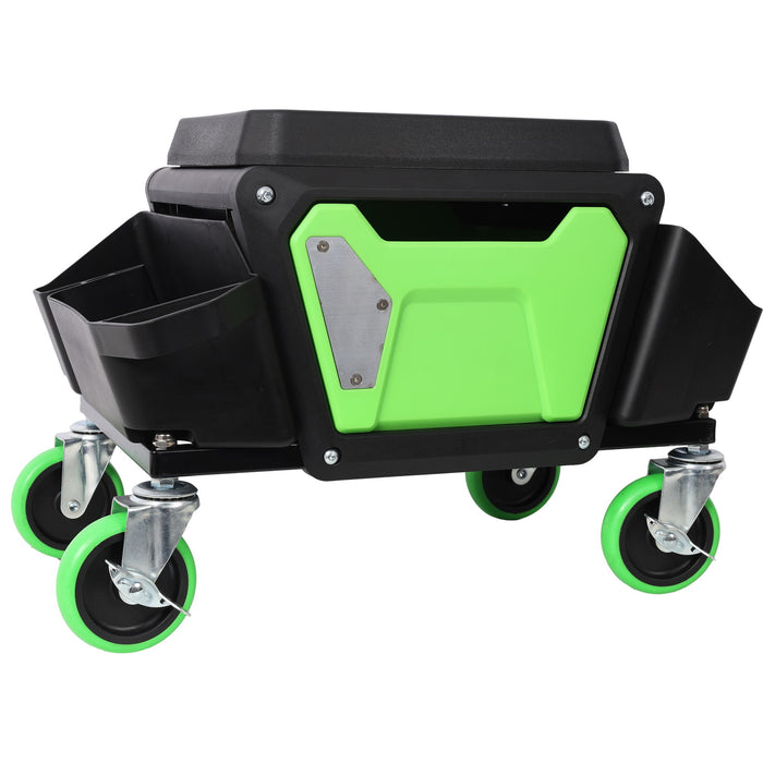 Heavy Duty Mechanic Stool With Wheels And Soft Rubber Cushion And 330Lbs Capacity - Green