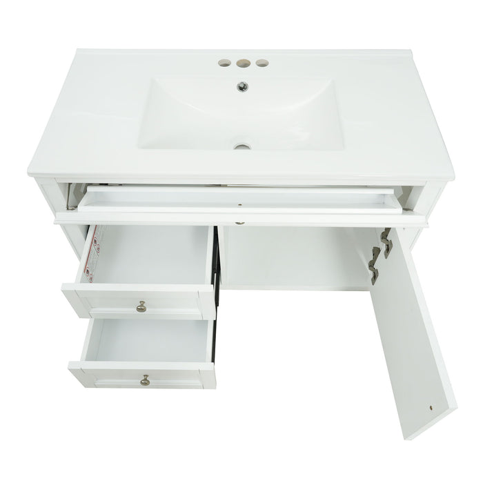 Modern Wall Mounted Floating Cabinet With Double Drawer And Sink
