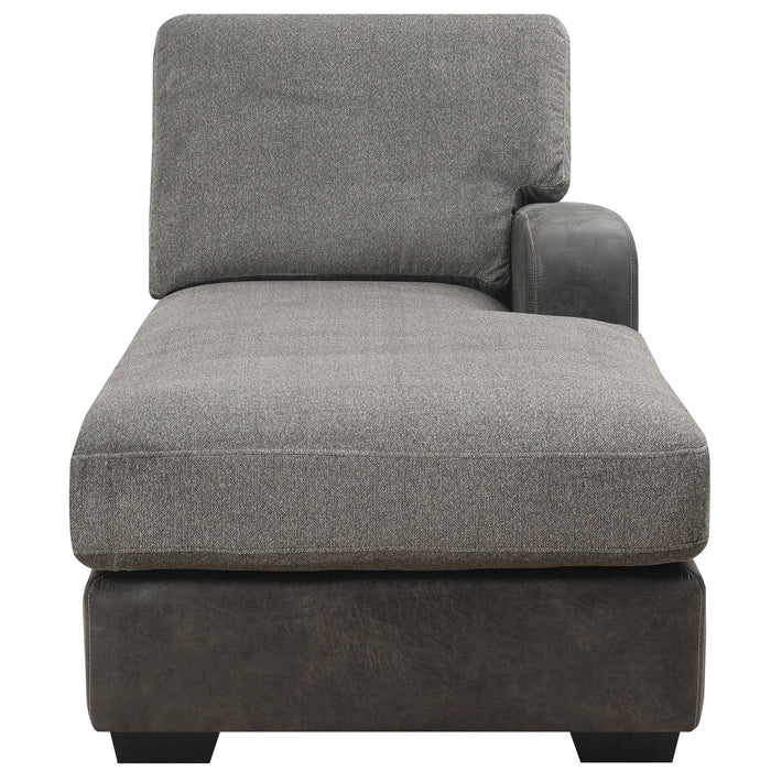 Berlin - 2 Piece RSF Chaise Sectional With Cozy Fabrics And Deep Seating - Gray Herringbone & Sanded Microfiber