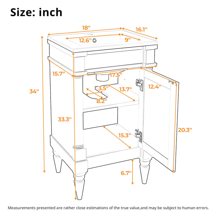 Bathroom Vanity With Sink, Compact Storage Cabinet With Door, Adjustable Shelf, Rectangular Style - Green