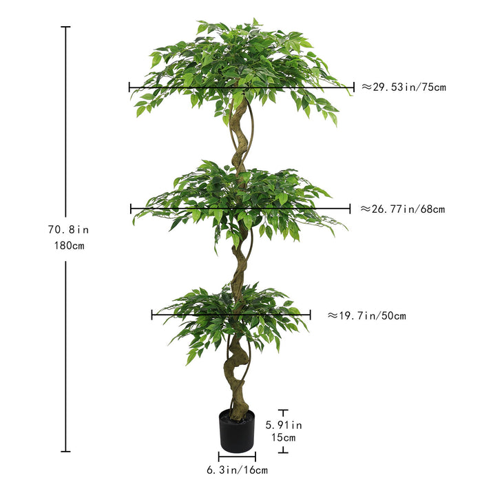 Artificial Ficus Tree With Pot For Home Decor Indoor Plant - Green