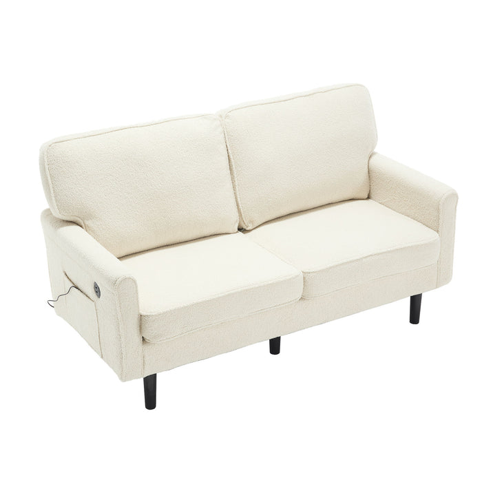 Mid Century Modern Loveseat Sofa With USB Ports, Removable Pillow Cover