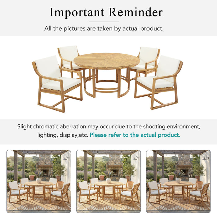 5 Piece Outdoor Dining Set, Patio Table And Chairs With Umbrella Hole