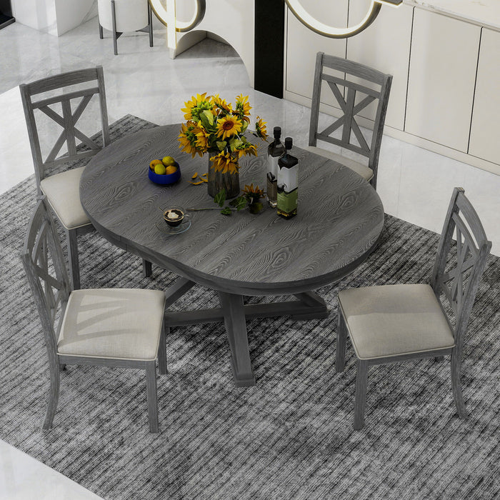 Dining Set With Extendable Round Table And 4 Upholstered Chairs
