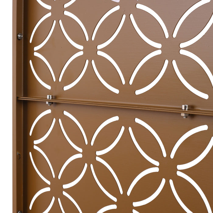 Freestanding Decorative Privacy Screen For Deck Balcony Patio, Metal Privacy - Brown