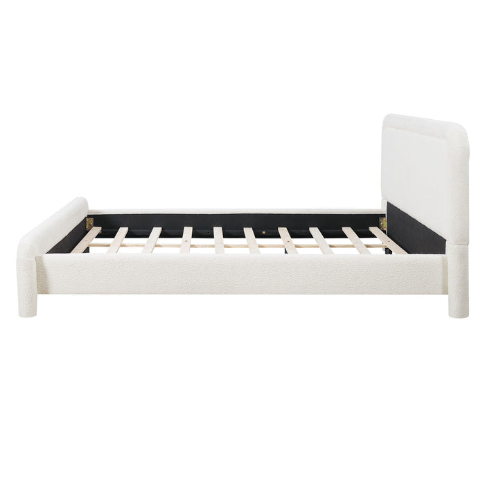 Upholstered Platform Bed Frame With Curved Headboard, Wood Slats Support