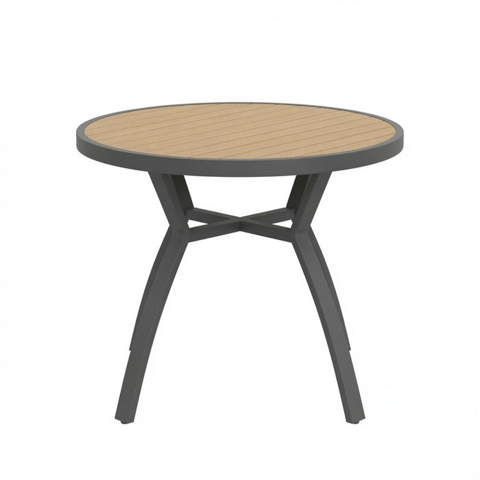 Outdoor Round Patio Table With Slatted Top - Gray