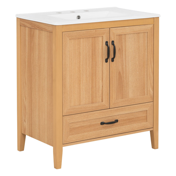 Elegant Fluted Bathroom Vanity With Sink, Soft Close Doors & Drawer