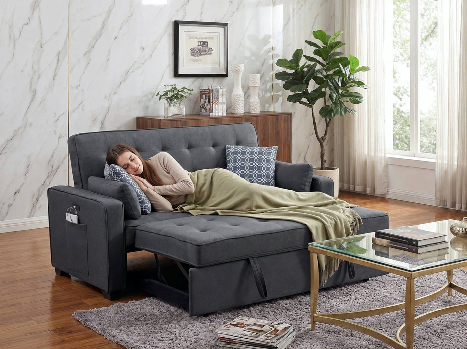 William - Sleeper Sofa With 2 USB Charging Ports And 4 Accent Pillows - Gray