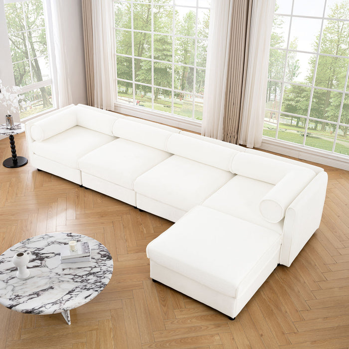 Contemporary Elegant White Chenille Sofa With Storage And Ottoman