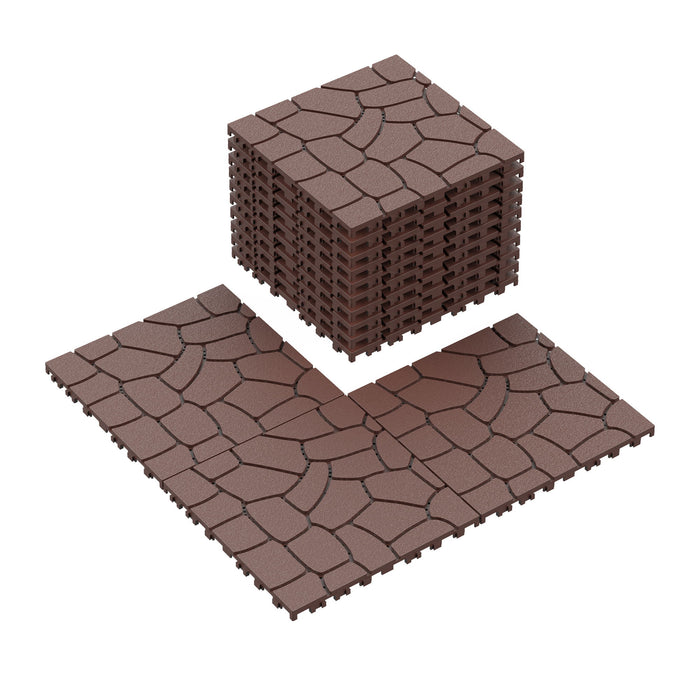 Stone Texture Interlocking Patio Deck Tiles, 44 Pieces