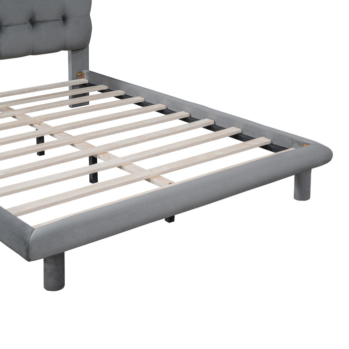 Platform Bed With LED Frame, Thick & Soft And Button Tufted Design Headboard
