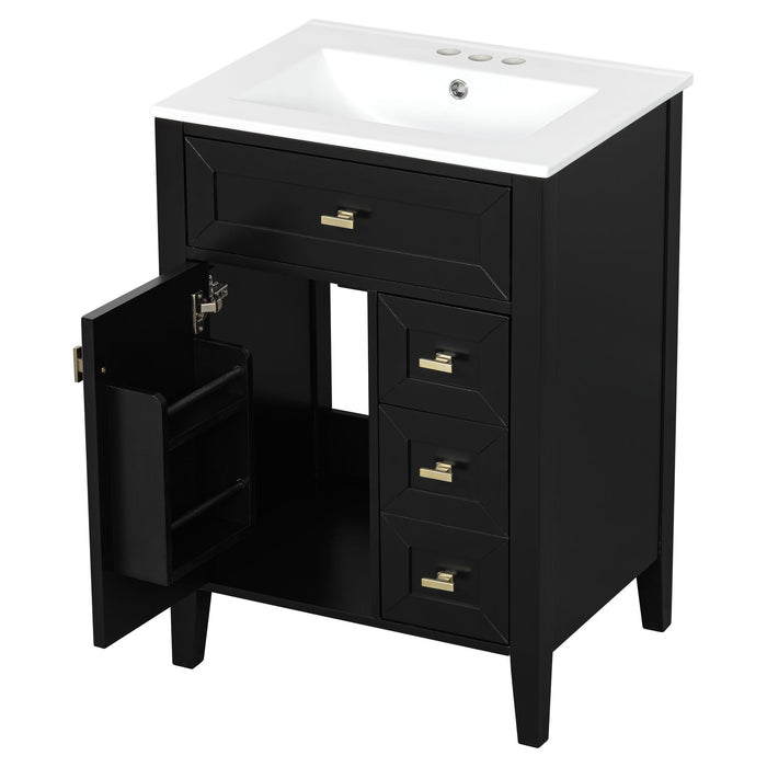 Bathroom Vanity With Sink, 3 Drawers & Cabinet With 2 Tier Door Storage Rack, Soft Close Doors & Drawers