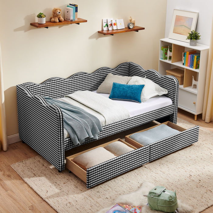 Gingham Daybed With USB Charging Port, Wave-Shaped Design