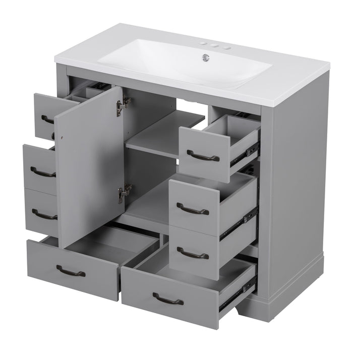 Modern Bathroom Vanity With Sink, 6 Drawers, Adjustable Shelf