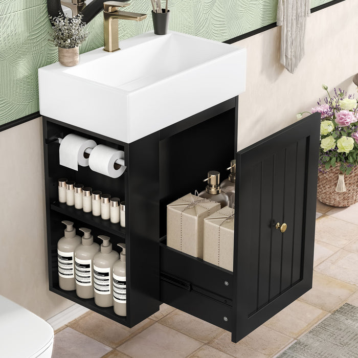 Modern Bathroom Vanity With Sink, Storage Cabinet, Drawer & Side Shelf