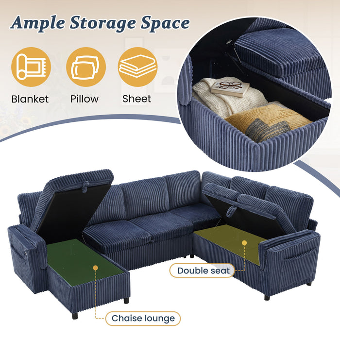 Convertible U-Shaped Sectional Sofa Bed With USB Ports And Storage