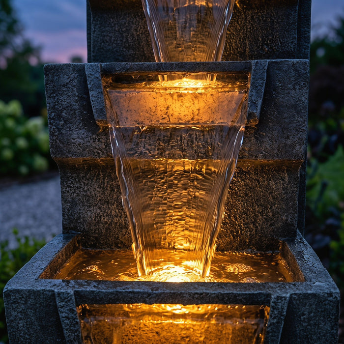 4 Tier Cascading Waterfall Fountain With Warm LED Lights, For Patio - Gray