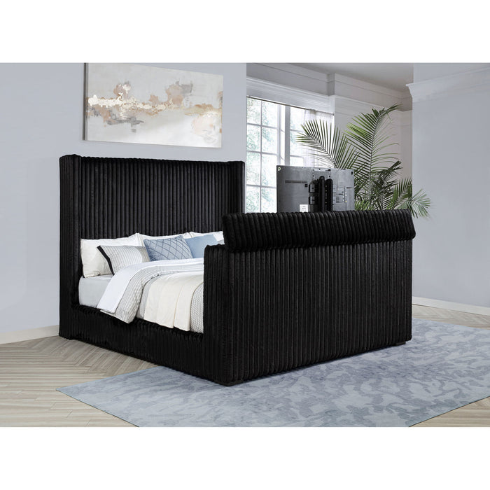 Lyman - Eastern King Wingback TV Bed With Integrated TV Lift And Power Strip - Black