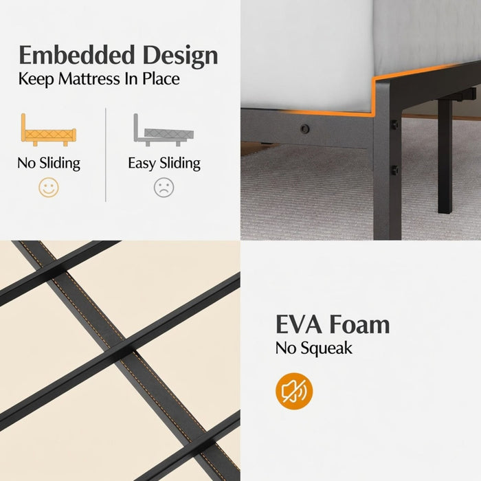 Platform Bed Frame With Charging Station & Headboard Shelves