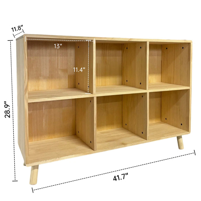 6 Cube Storage Shelf, Freestanding Open Bookcase With Legs Cubby Organizer For Living Room - Natural Wood