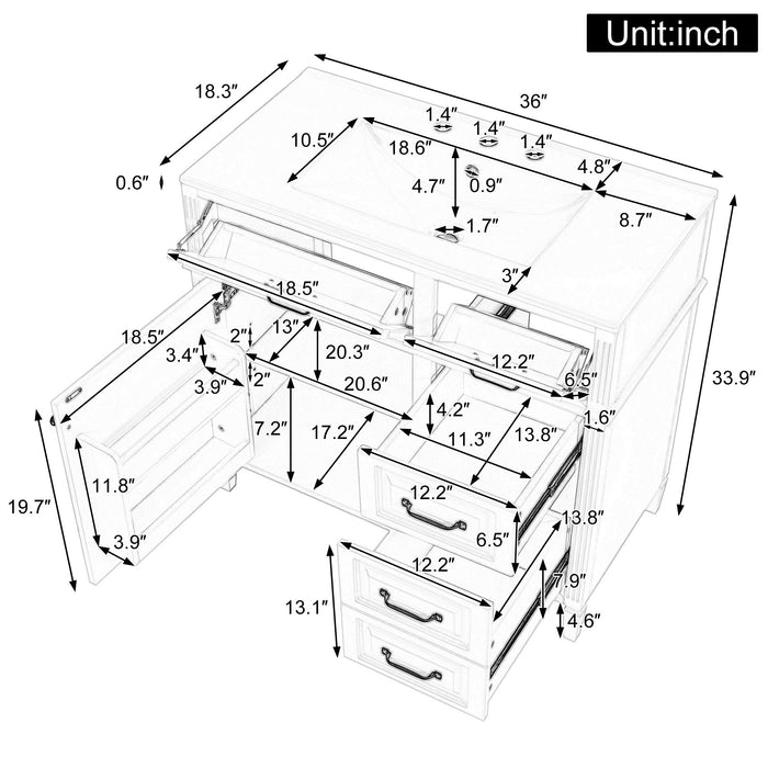 Modern Bathroom Vanity With Sink Top, Flip Drawer Design