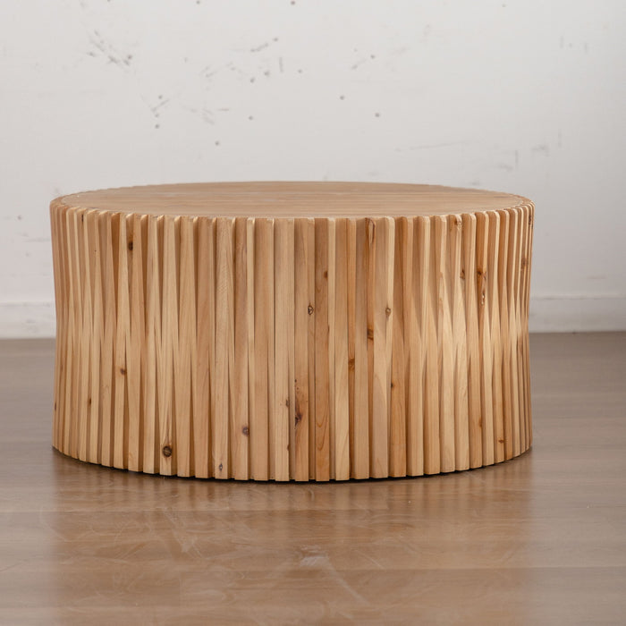 Cylindrical Coffee Table With Vertical Texture Relief