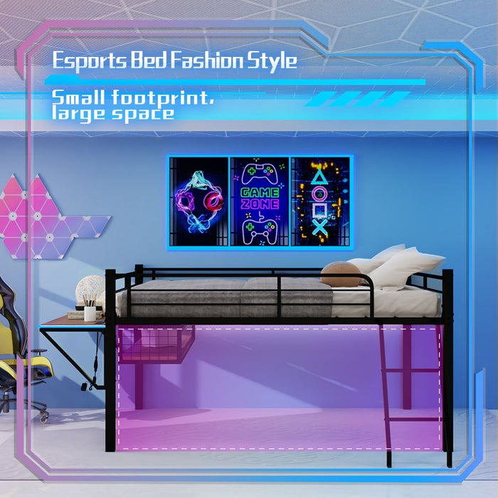 Loft Bed With Built In Desk, LED Light Strip