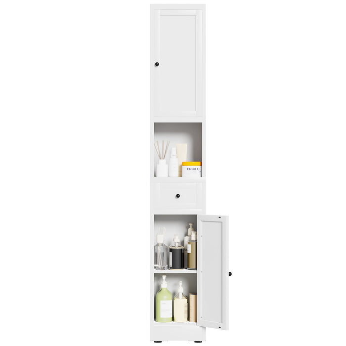 Tall Narrow Bathroom Cabinet With 5-Tier Storage, Adjustable Shelves, Freestanding - White