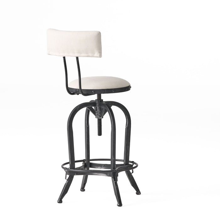 Industrial Modern Upholstered Adjustable Height Swivel Barstool - Beige