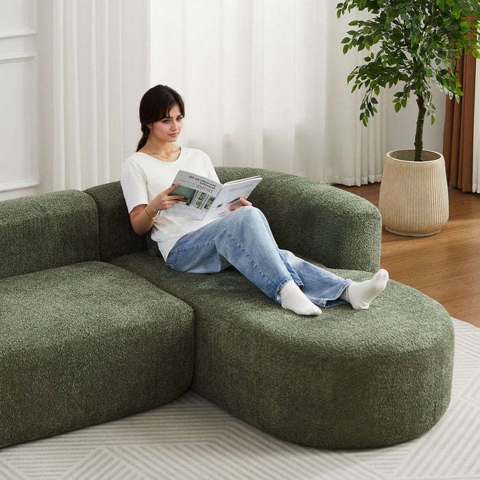 L - Shape Boneless Cloud Couch With 2 Throw Pillows For Living Room