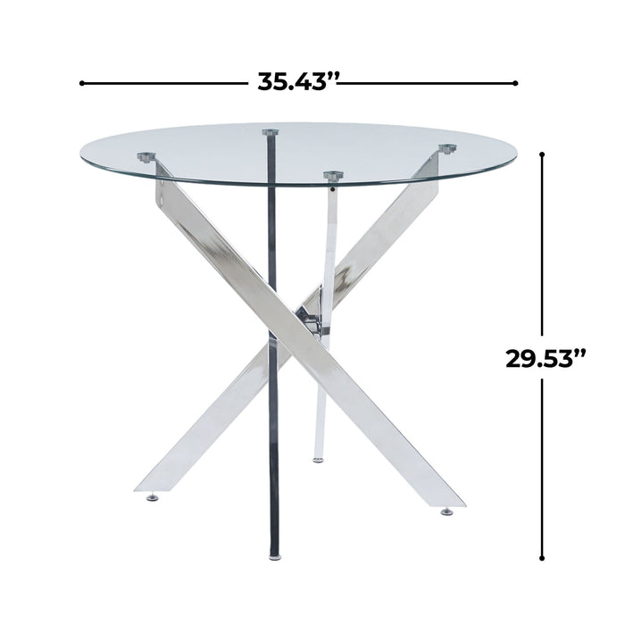 Dining Table With Cross Metal Leg And Tempered Glass, Modern Space Saving Kitchen Table For Living Room