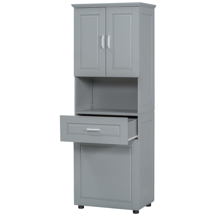 Tall Bathroom Cabinet With Tilt-Out Laundry Basket And Upper Storage