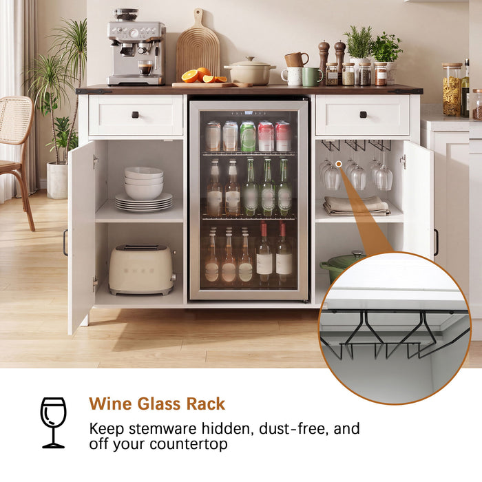 Coffee Bar With Mini Fridge Space & Built In Charging Station, Large Bar Cabinet With Drawers & Adjustable Shelves For Kitchen - White