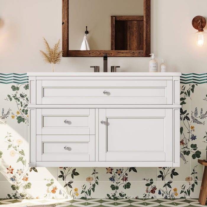 Modern Wall Mounted Floating Cabinet With Double Drawer And Sink
