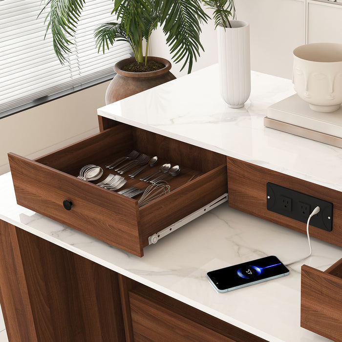 Kitchen Island With Extendable & Rotating Table