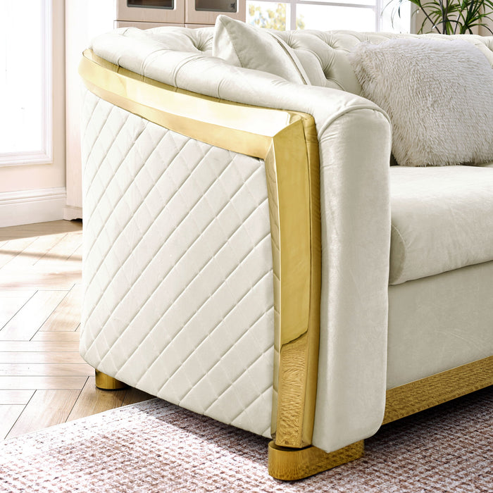 L Shaped Chesterfield Sectional Sofa With Stainless Steel Accents