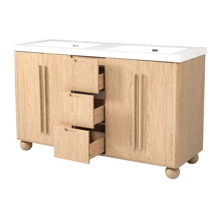 Double Sink Bathroom Vanity With Sinks, Soft Close Doors & 3 Drawers - Wood